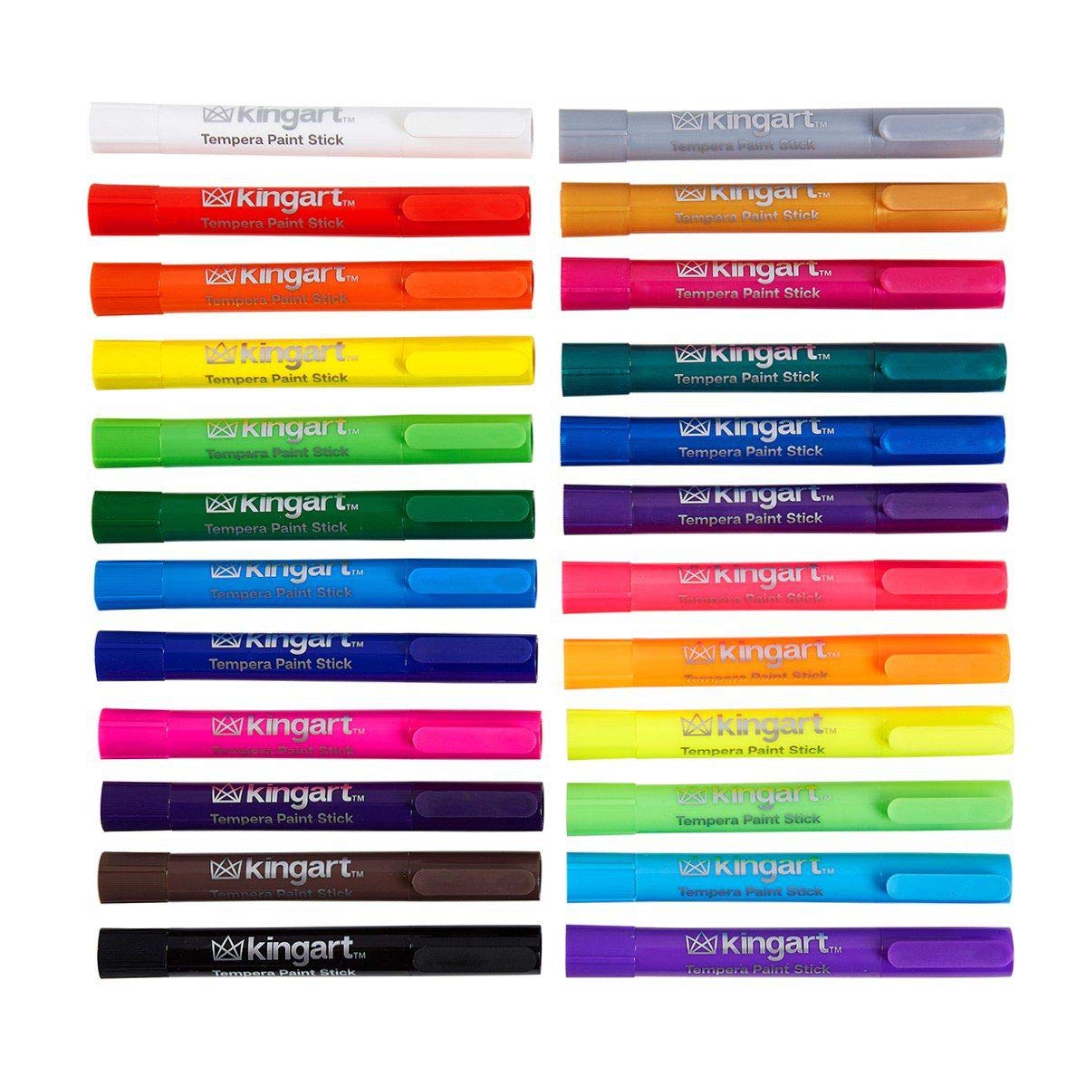 KINGART tempera paint sticks metallic colors display with shimmer