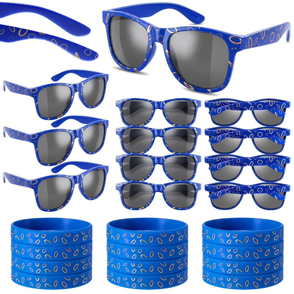 Kingdder blue with gold ring sunglasses add stylish party flair for guests.
