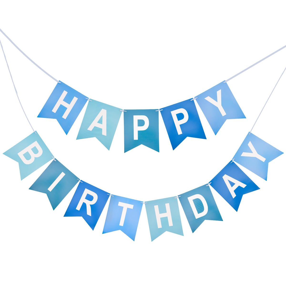 Kinglake Garden blue happy birthday banner flat lay with vibrant party decor.