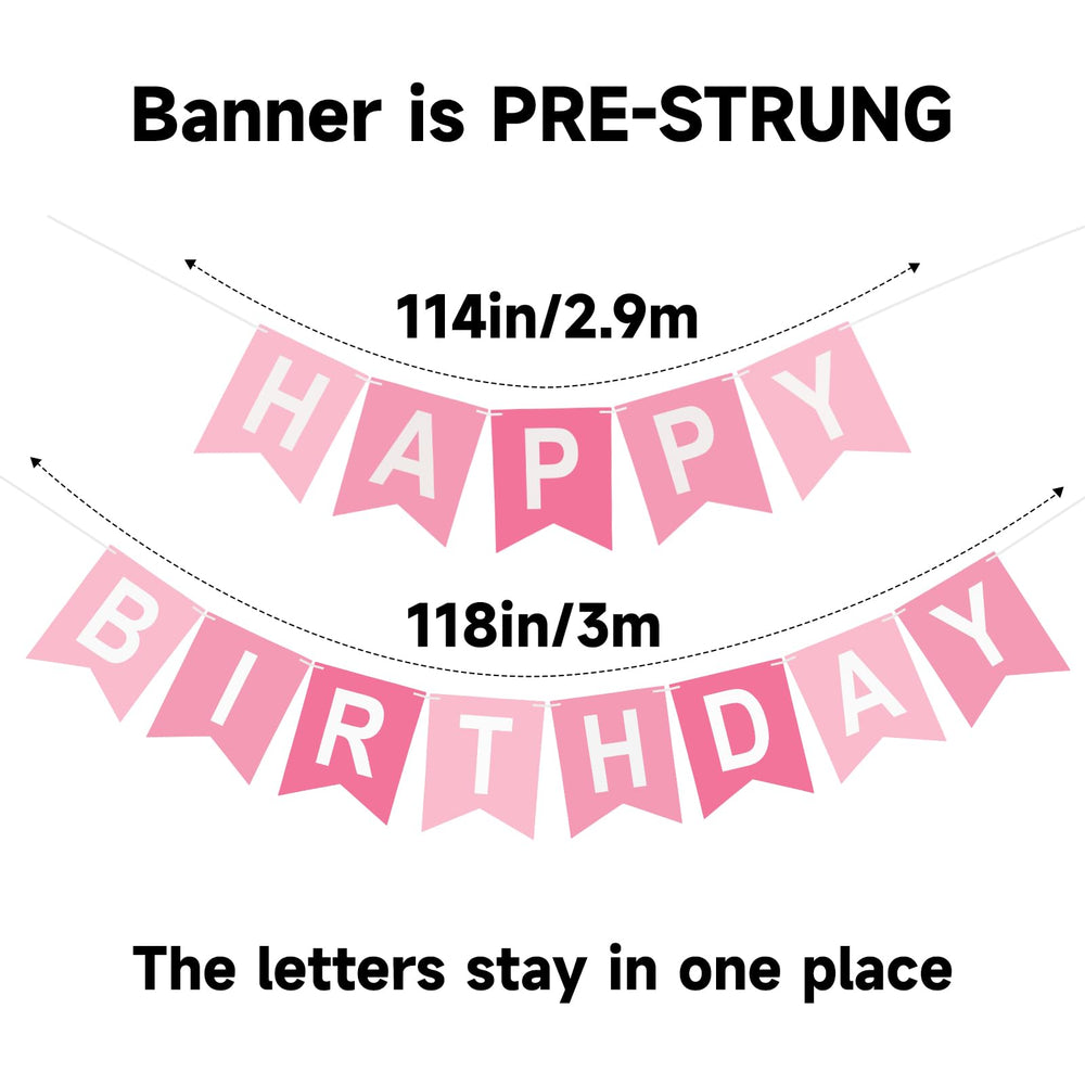 KINGLAKE GARDEN pink birthday banner on 400gsm cardstock, durable and reusable.