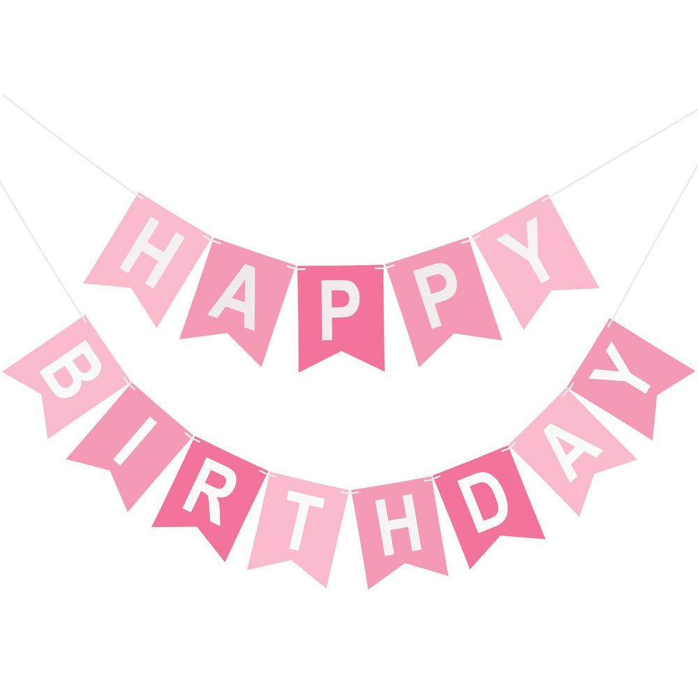 KINGLAKE GARDEN pink happy birthday banner letters for party decor and backdrops.