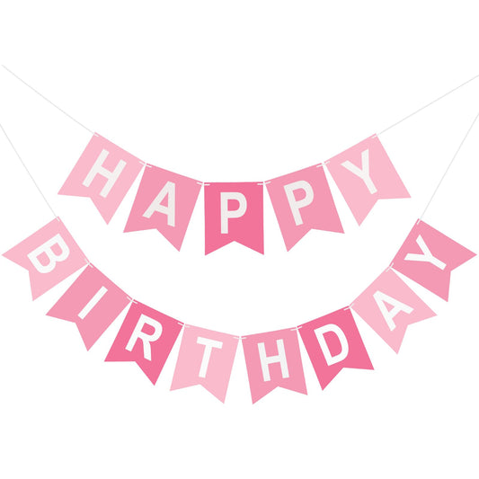 KINGLAKE GARDEN pink happy birthday banner letters for party decor and backdrops.
