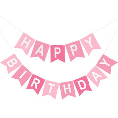 KINGLAKE GARDEN pink happy birthday banner letters for party decor and backdrops.