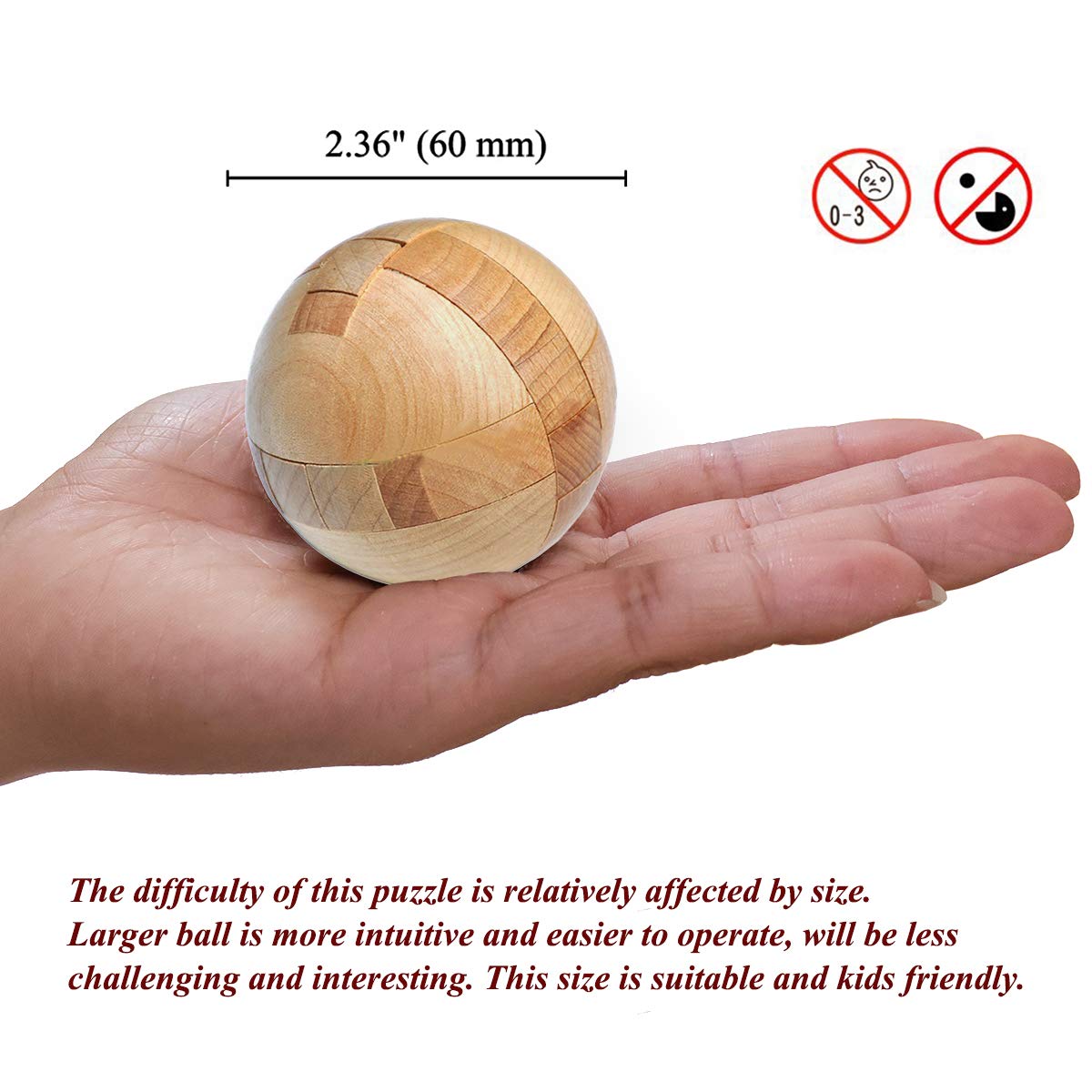 Kingou wooden ball puzzle showing the difficulty level and texture.
