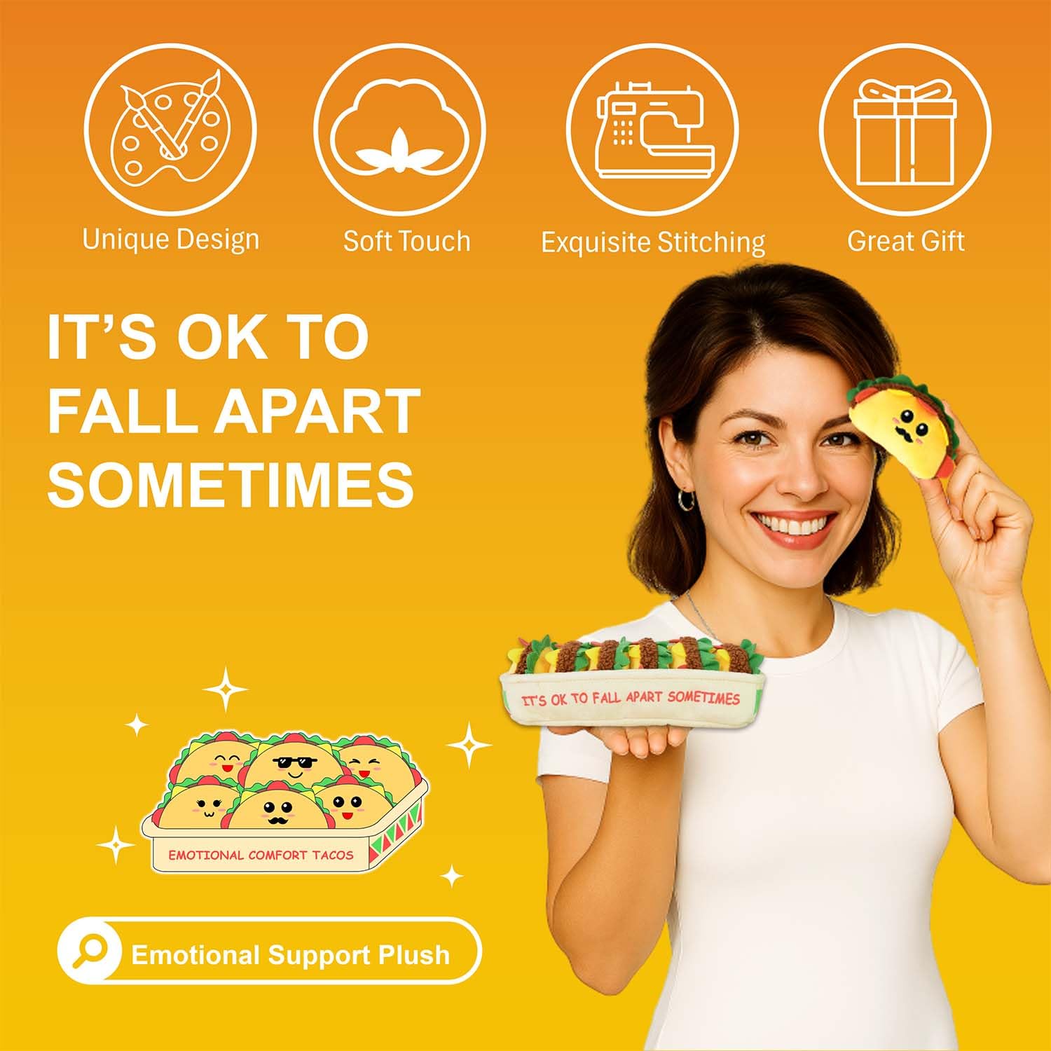 Kingwee emotional support tacos desk decor with bright colors for a cheerful room accent.