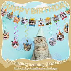 KingZONE Cat Happy Birthday Banner durable cardstock ensures safe reuse.