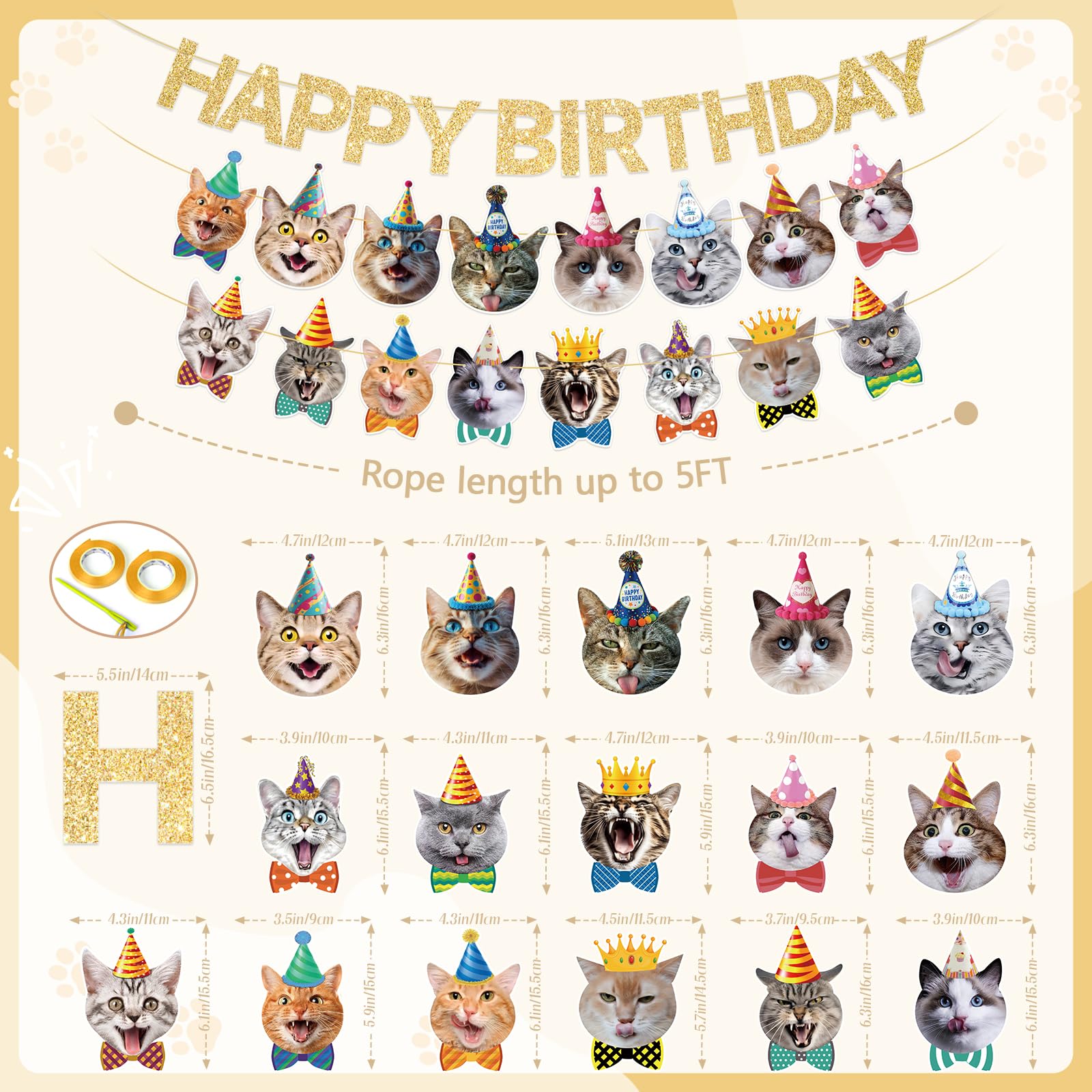KingZone Cat Birthday Banner made from durable eco-friendly cardstock