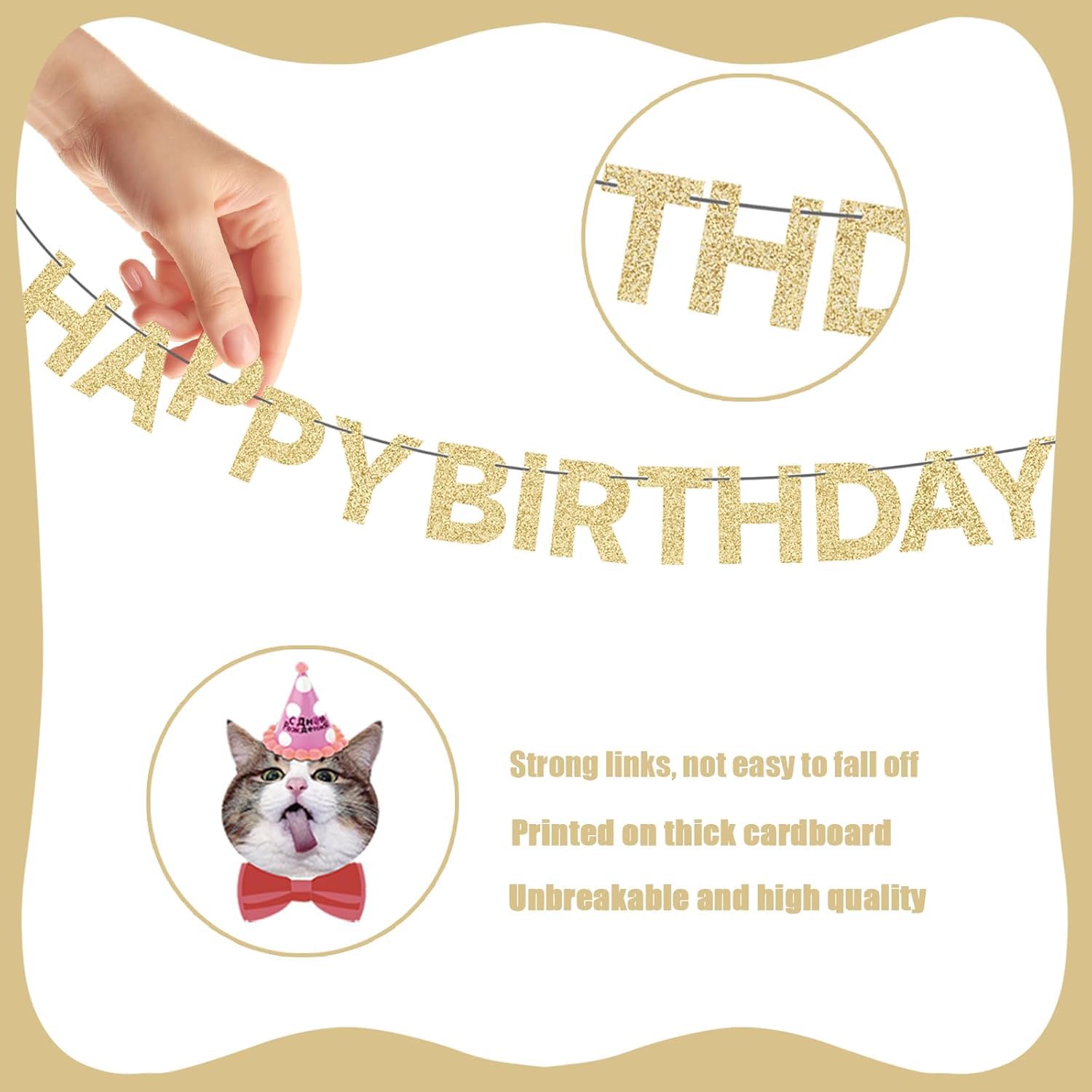KingZONE Cat Happy Birthday Banner kitten illustrations add playful charm.
