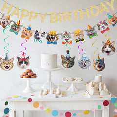 KingZONE Cat Happy Birthday Banner doubles as a centerpiece and backdrop.