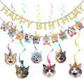 KingZONE Cat Happy Birthday Banner wall backdrop for a festive party setup.