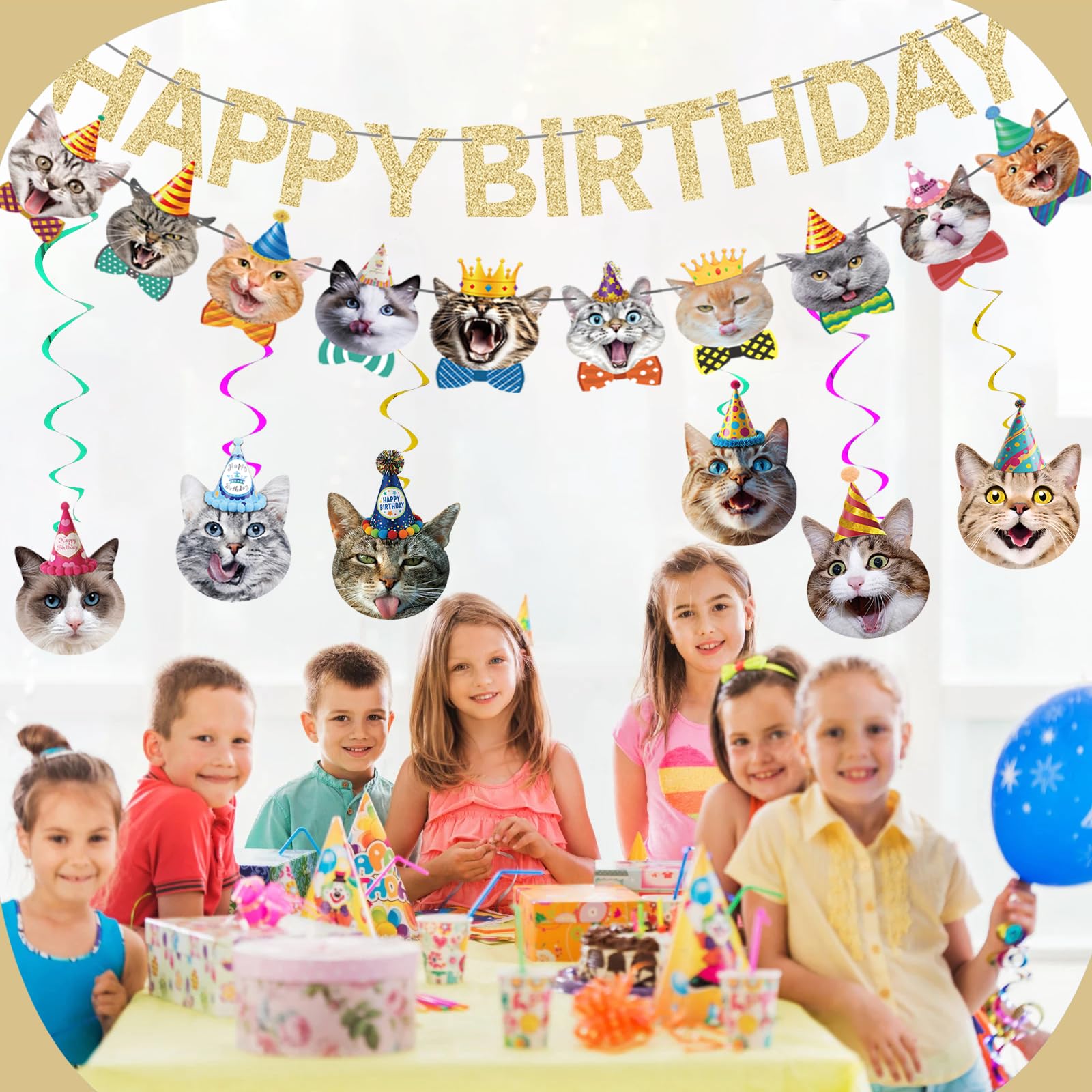 KingZONE Cat Happy Birthday Banner waterproof design suits indoor/outdoor setups.