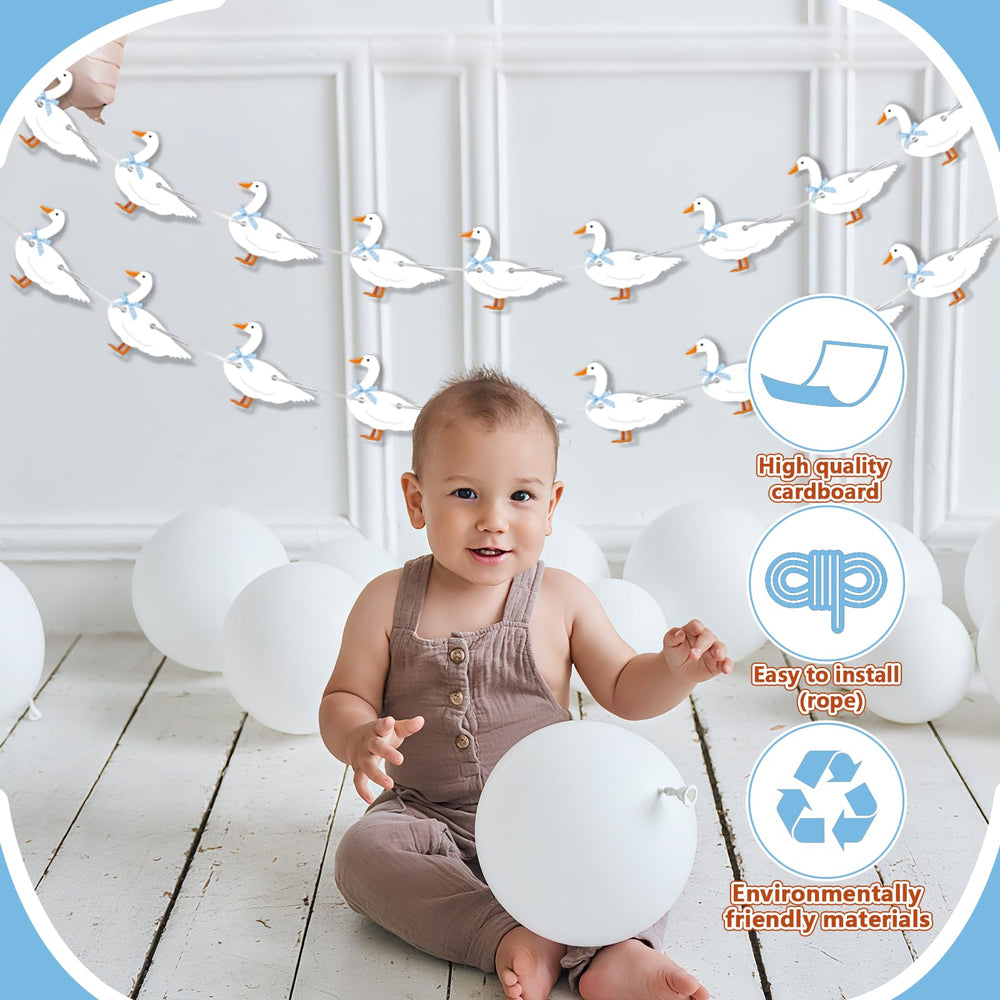 KINGZONE Goose Banner backyard baby shower decor adds color and whimsy.