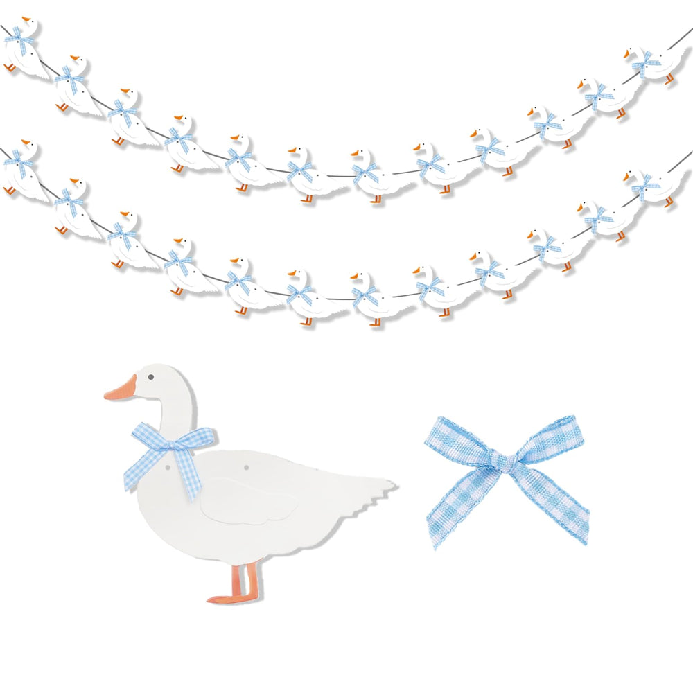 KINGZONE Goose Banner in blue gingham pattern enhances baby shower ambiance.