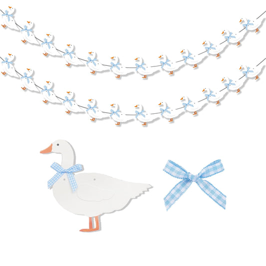 KINGZONE Goose Banner in blue gingham pattern enhances baby shower ambiance.