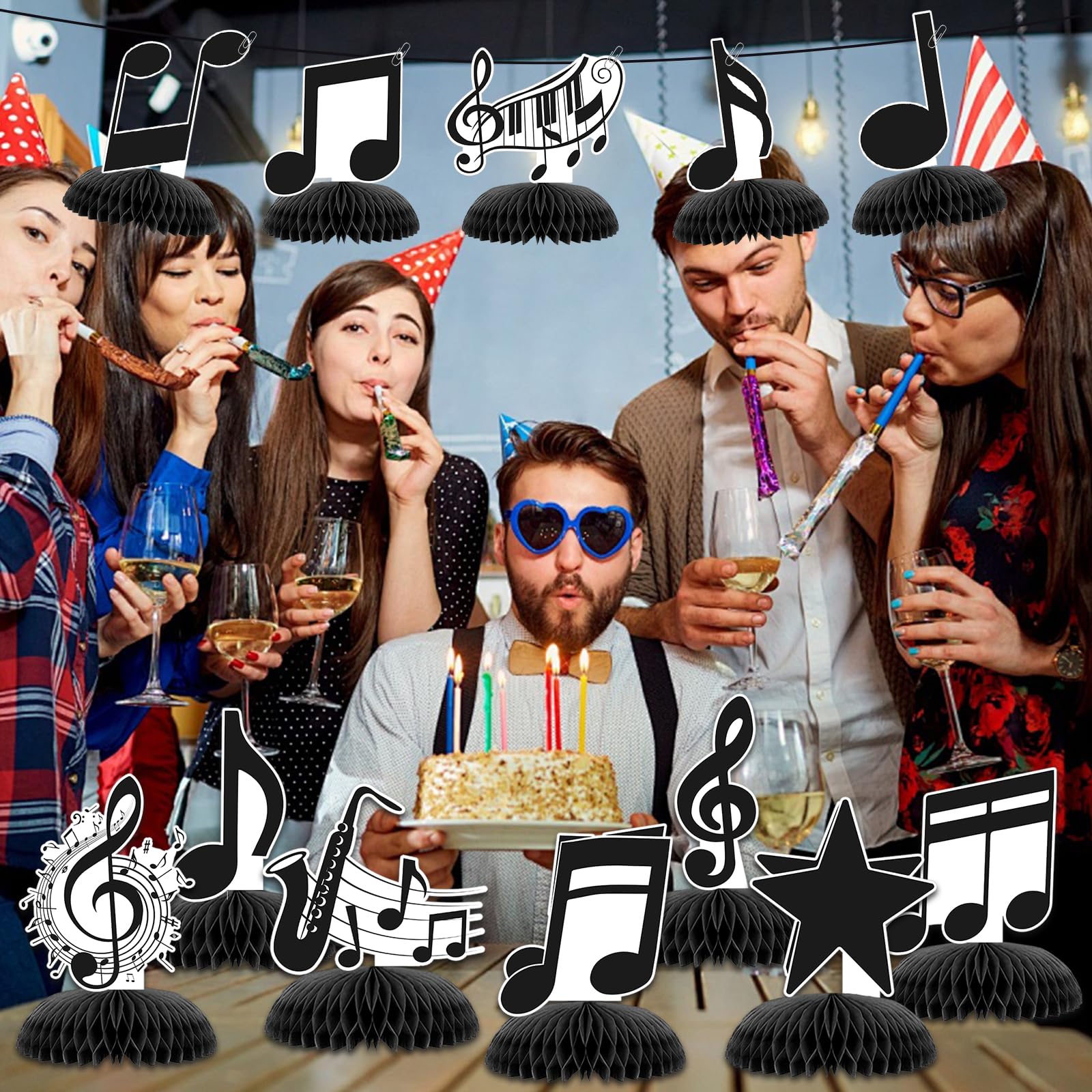 Kingzone kids party centerpiece with music notes enhances playful table setups.