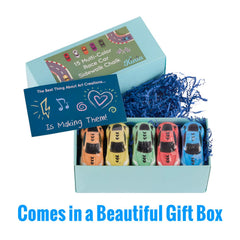 KinIA handmade race car chalks in 9 colors for creative fun.