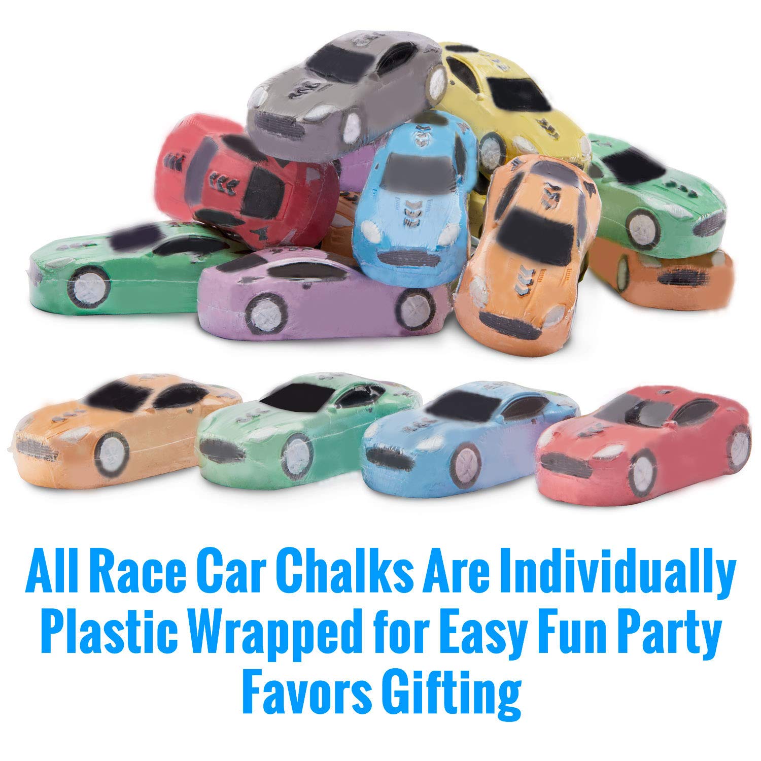 KinIA individually wrapped race car chalks for safe gifting and handling.