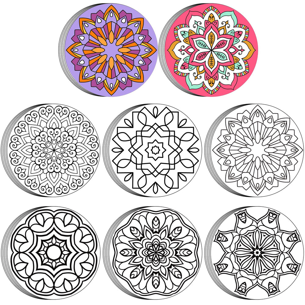 Kinlop mandala coloring cards showcase 8.66-inch posters for relaxing coloring sessions.