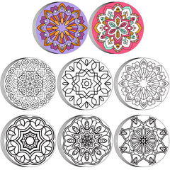 Kinlop mandala coloring cards showcase 8.66-inch posters for relaxing coloring sessions.