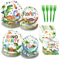 Kinovo dinosaur plates 9 inch dinner set with cheerful T-Rex designs for a playful party ambiance