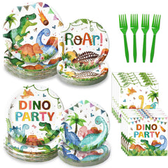 Kinovo dinosaur plates 9 inch dinner set with cheerful T-Rex designs for a playful party ambiance