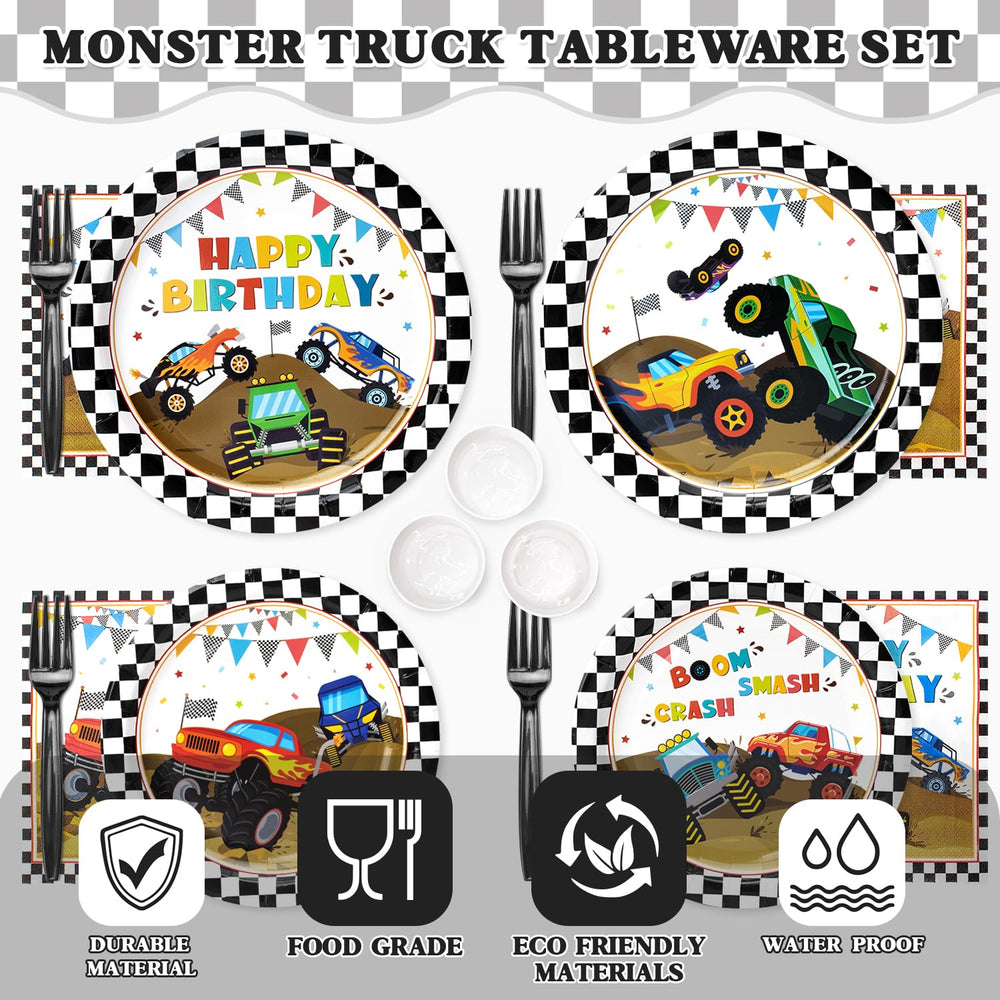 Kinovo Monster Truck balloons in race colors for vibrant decor.