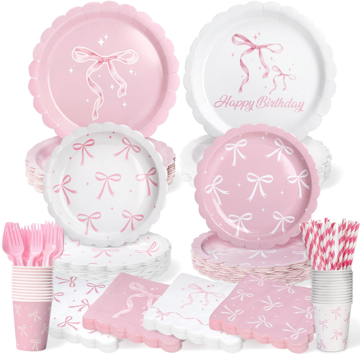 Kinovo pink bow 9-inch plate for main course at birthday party