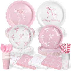 Kinovo pink bow 9-inch plate for main course at birthday party