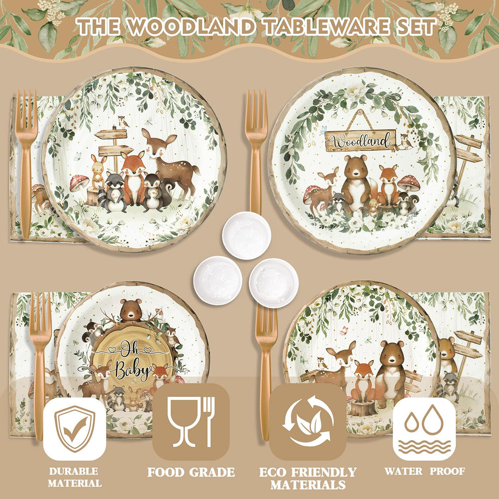 Kinovo woodland animals background adds whimsy to the tablescape.
