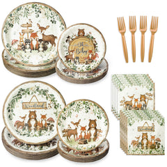 Kinovo woodland baby shower plates (9-inch) two designs for sturdy dining