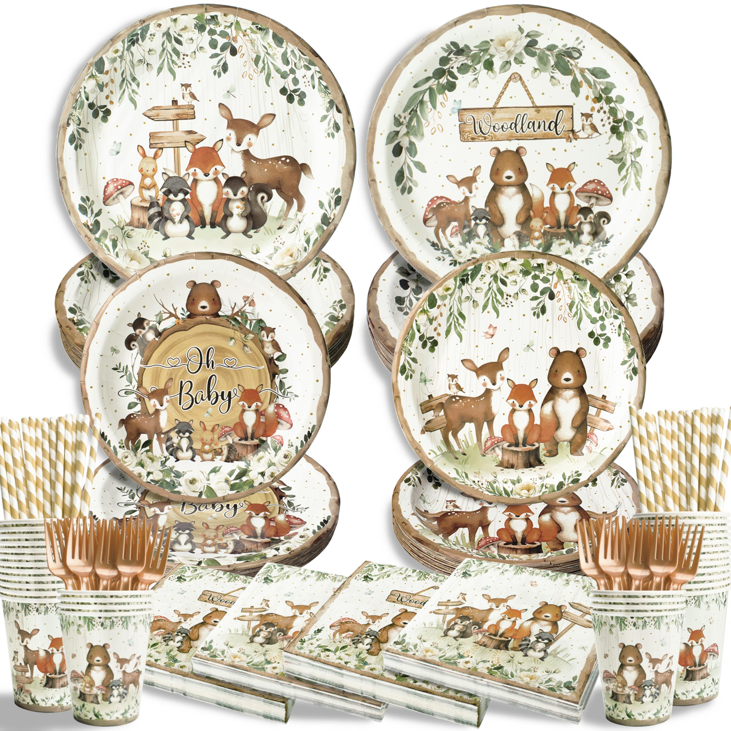 Kinovo woodland 9-inch plates provide sturdy dinnerware for a baby shower.