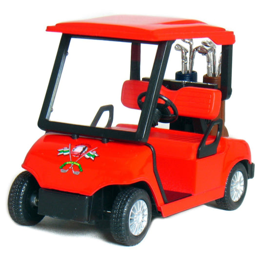 KinsFun golf cart die-cast model—front view with detailed exterior for display.