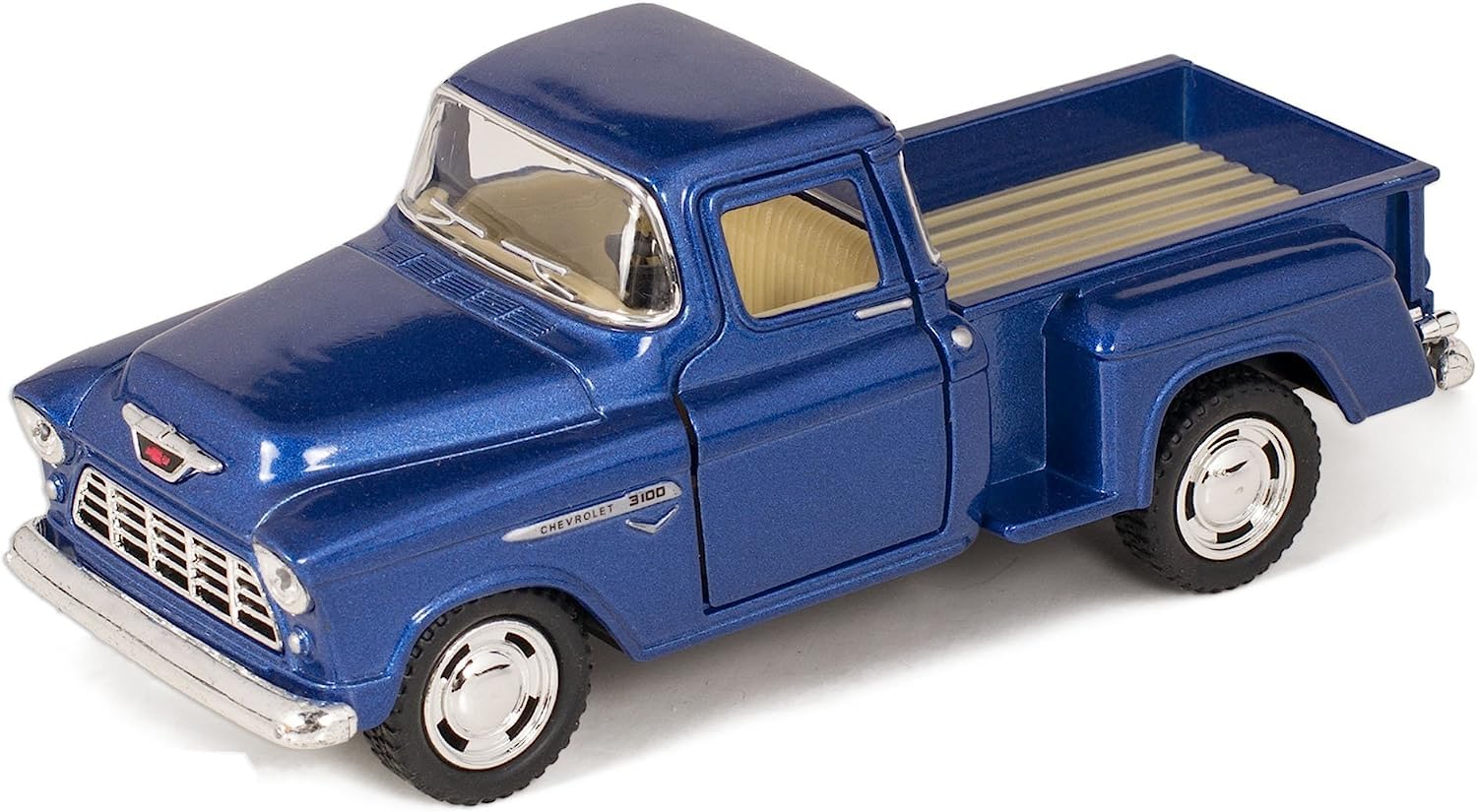 KiNSMART 1955 Chevrolet Stepside with open doors for display realism.