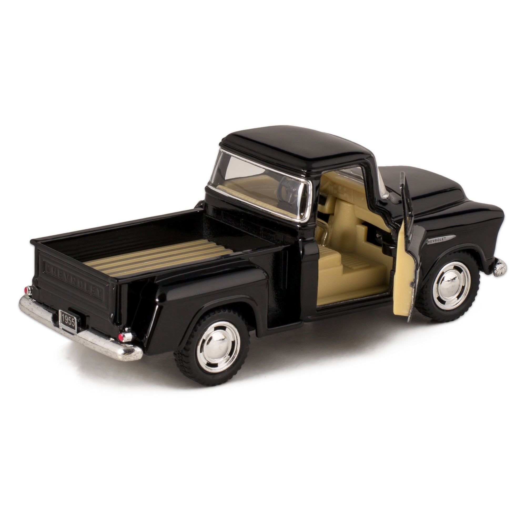 KiNSMART 1955 Chevrolet Stepside pickup with open doors; interactive access for hands-on display.