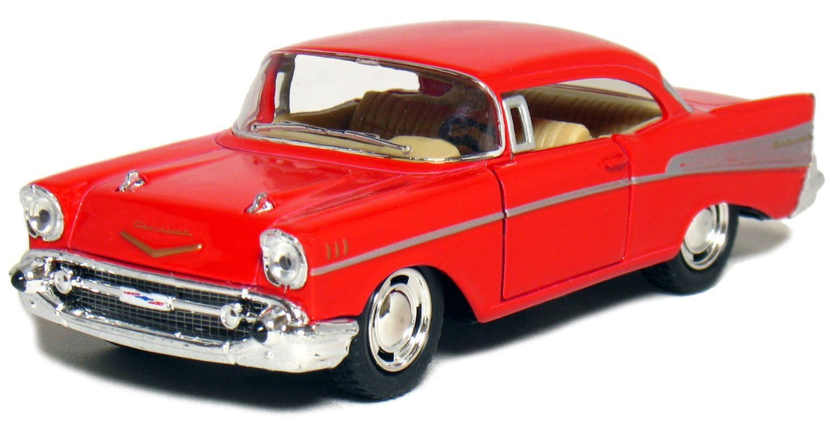 KiNSMART 1957 Chevy Bel Air Coupe 5-inch die-cast red body for display and collection.