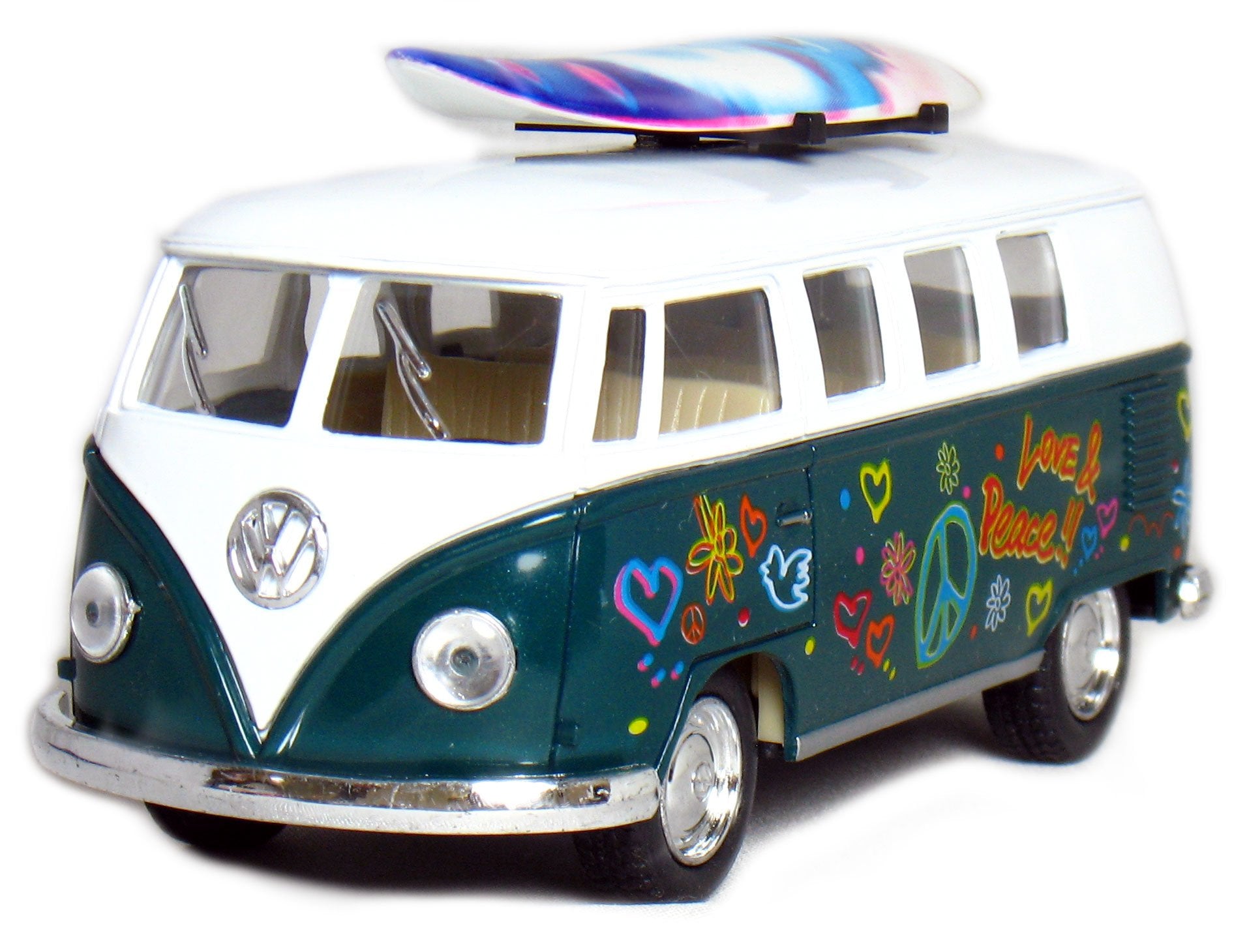 KiNSMART 1962 VW Bus chrome emblem accents evoke vintage authenticity