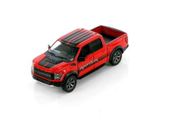 KiNSMART Ford F-150 Raptor 1:46 red die-cast model with decals, ideal for display.