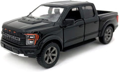 KiNSMART Ford F-150 Raptor 5 inch die cast in black, ideal for display and collection.