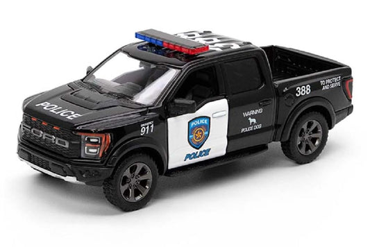 KiNSMART Ford F-150 Raptor 5in die-cast model with opening doors, Rescue Police Edition.