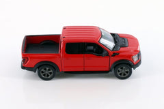 KiNSMART Ford F-150 Raptor 5-inch red die-cast model with pullback action.