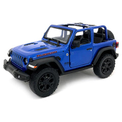 KiNSMART Jeep Wrangler Rubicon 1:34 die-cast blue open-top; ideal for display.