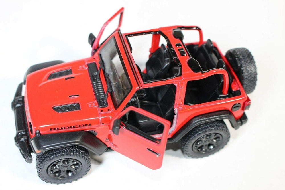 KiNSMART Jeep Wrangler Rubicon 1:34 scale exterior finish in red and black trim