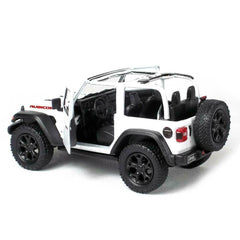 KiNSMART Jeep Wrangler Rubicon 1:34 off-road tires highlight rugged realism.