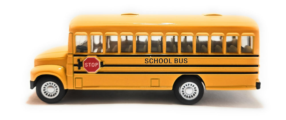 Side view of KiNSMART KiNSFUN yellow school bus shows authentic design.