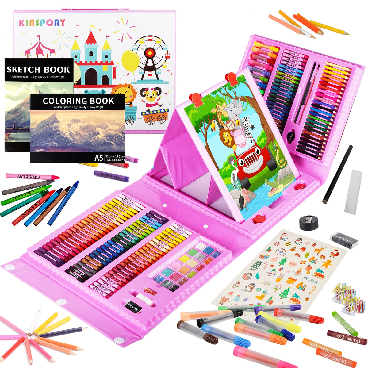 KINSPORY 290-pack art set in a compact case for creative kids at home