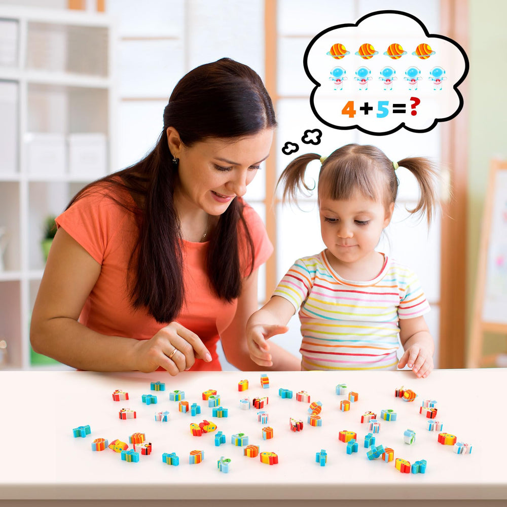 KINYFY Space Erasers mixed patterns for versatile classroom use.