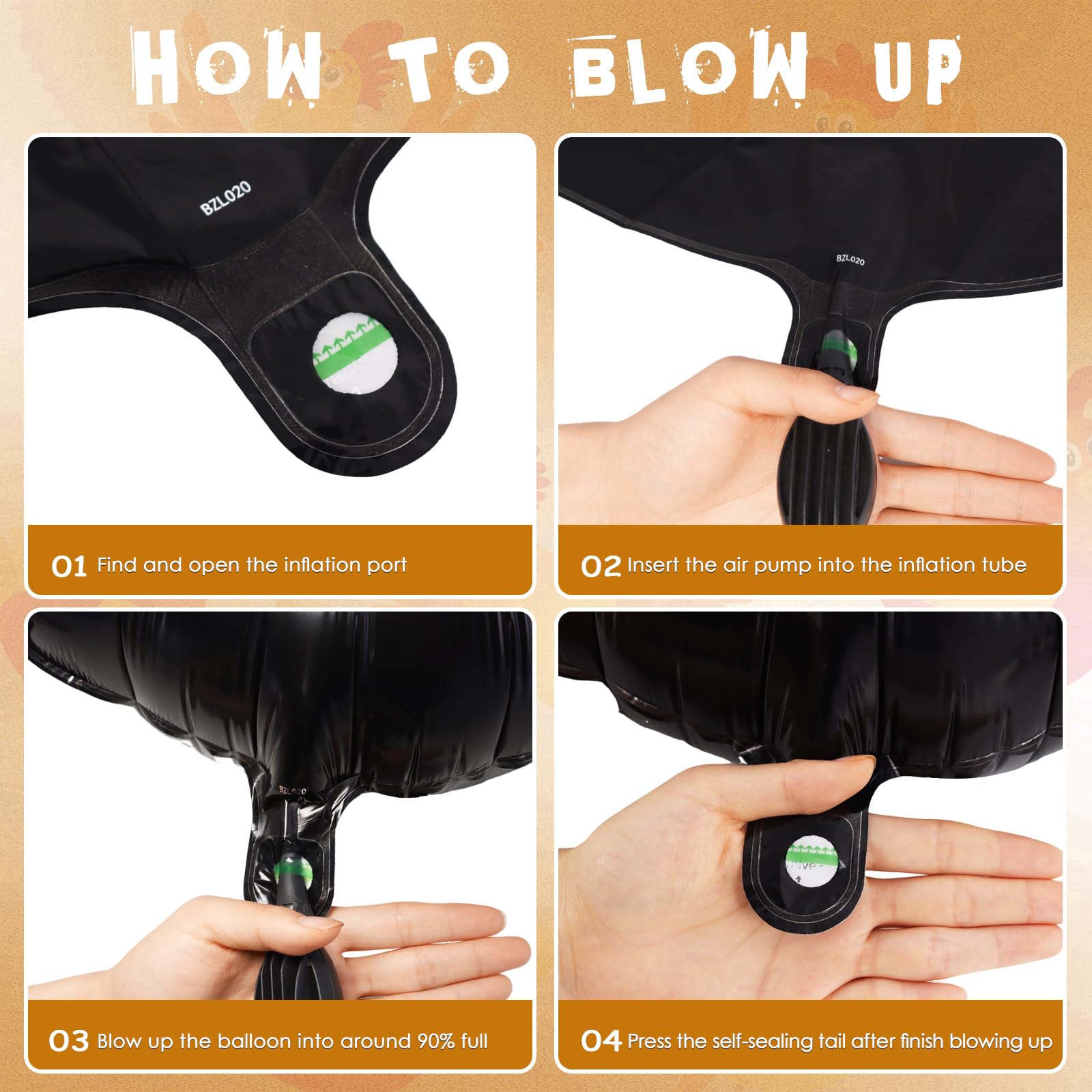 KINYFY black walking chicken balloon front view, bold contrast for farm themes