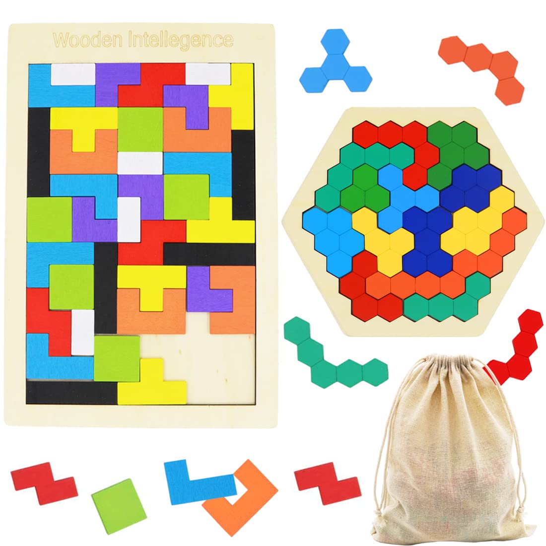 Kiouposy wooden Russian blocks puzzle 40pcs on table for cognitive challenge and family fun