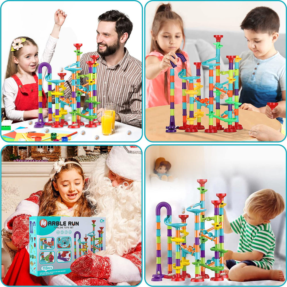 Kipawa Marble Run easy-lock pieces enable sturdy, endless loops.