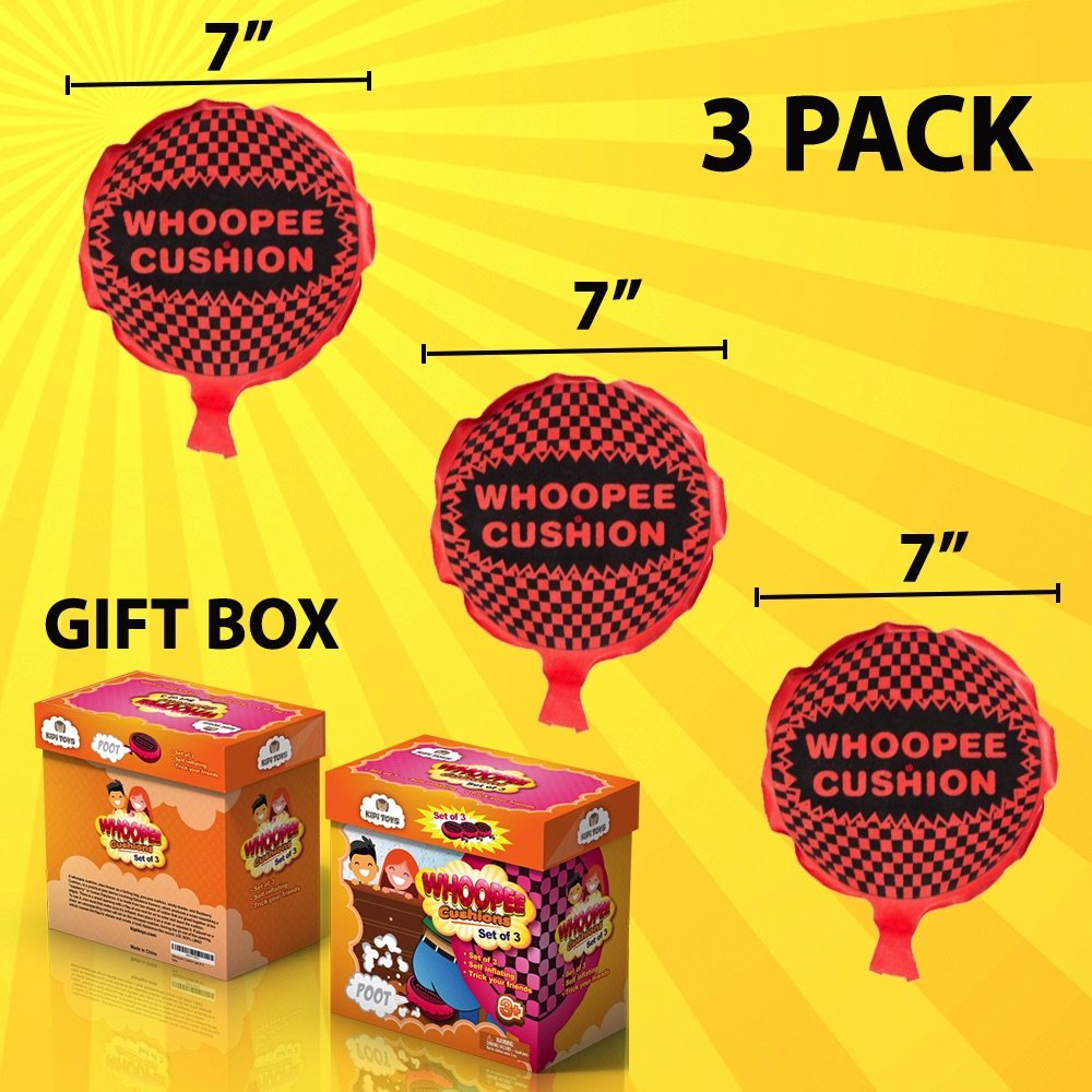 Kipi Toys Whoopee Cushion gift box opens to reveal playful prank kit.